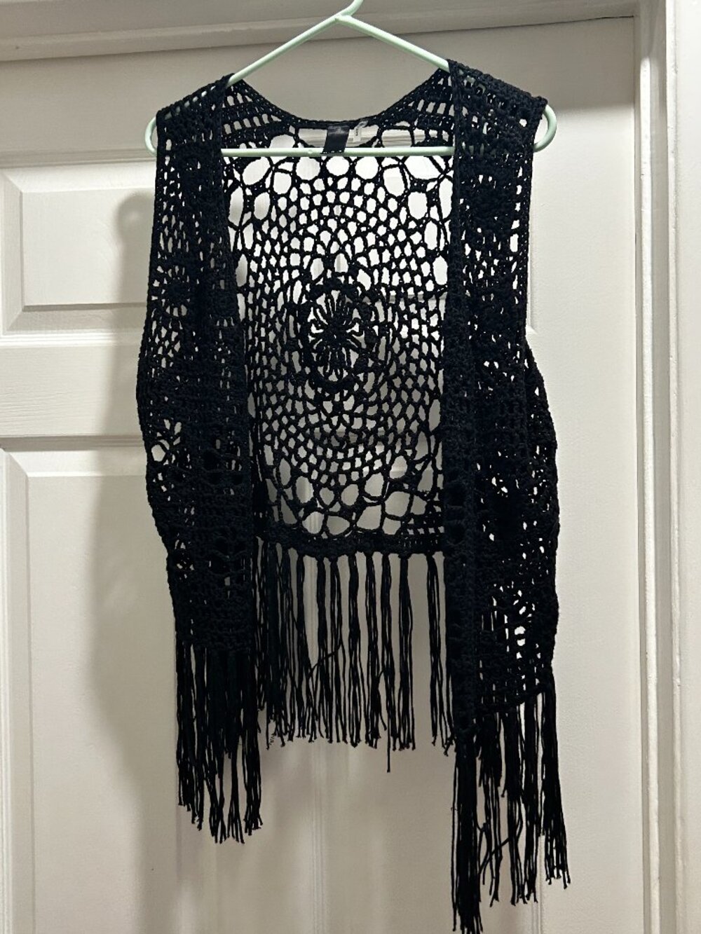 Black Crochet Fringe Vest